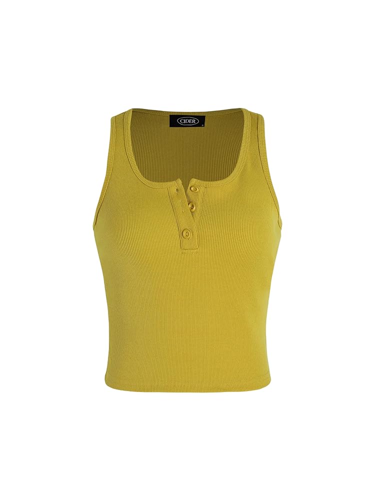 CIDER Solid Rib Button Up Tank Crop Top: Ginger, XXS at